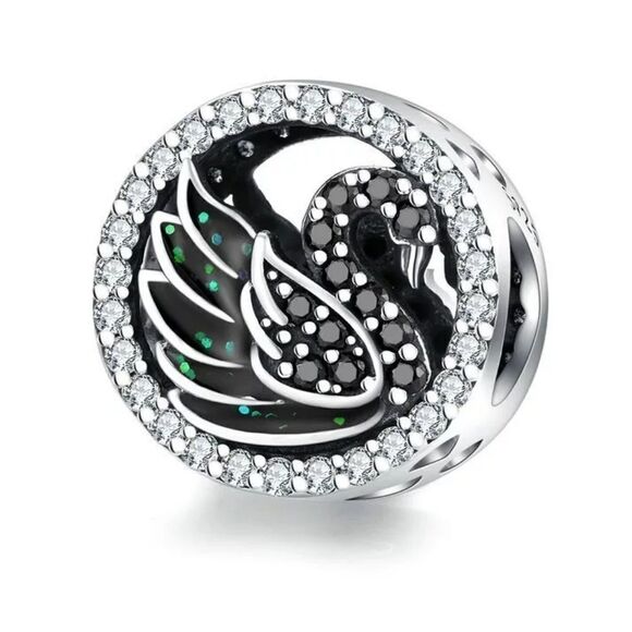 925 Sterling Silver Black Swan Charm - Picture 1 of 6